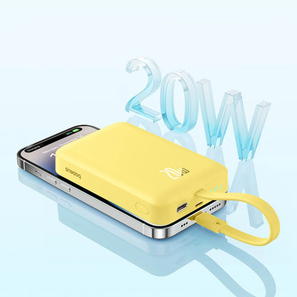 Baseus Magnetic Mini MagSafe 10000mAh 20W powerbank with built-in Lightning cable - yellow + Baseus Simple Series USB-C - USB-C 60W 0.3m cable_17