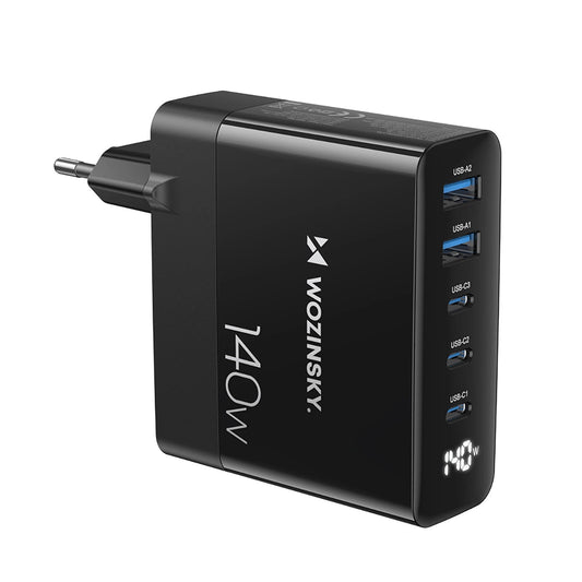 Wozinsky CGWCB 140W GaN wall charger 3 x USB-C / 2 x USB-A - black_0