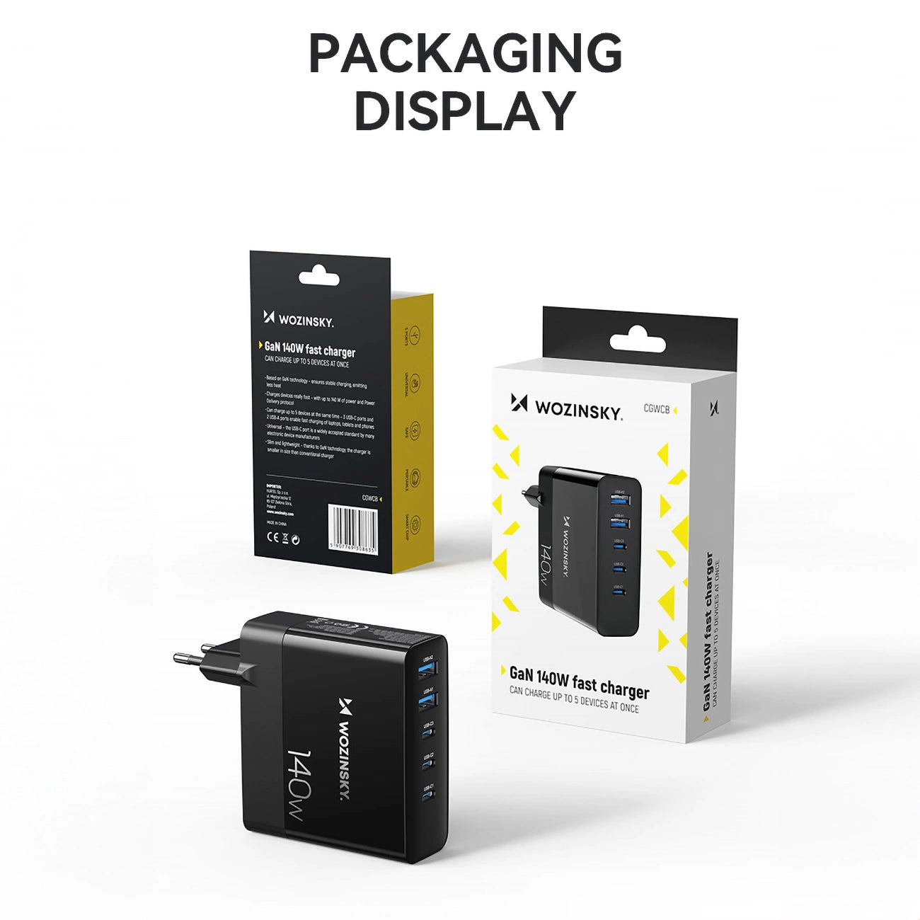 Wozinsky CGWCB 140W GaN wall charger 3 x USB-C / 2 x USB-A - black_3