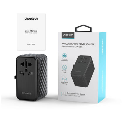 Choetech PD6028 EU / US / AUS / UK travel adapter 2x USB-C 2x USB-A 100W - black_2