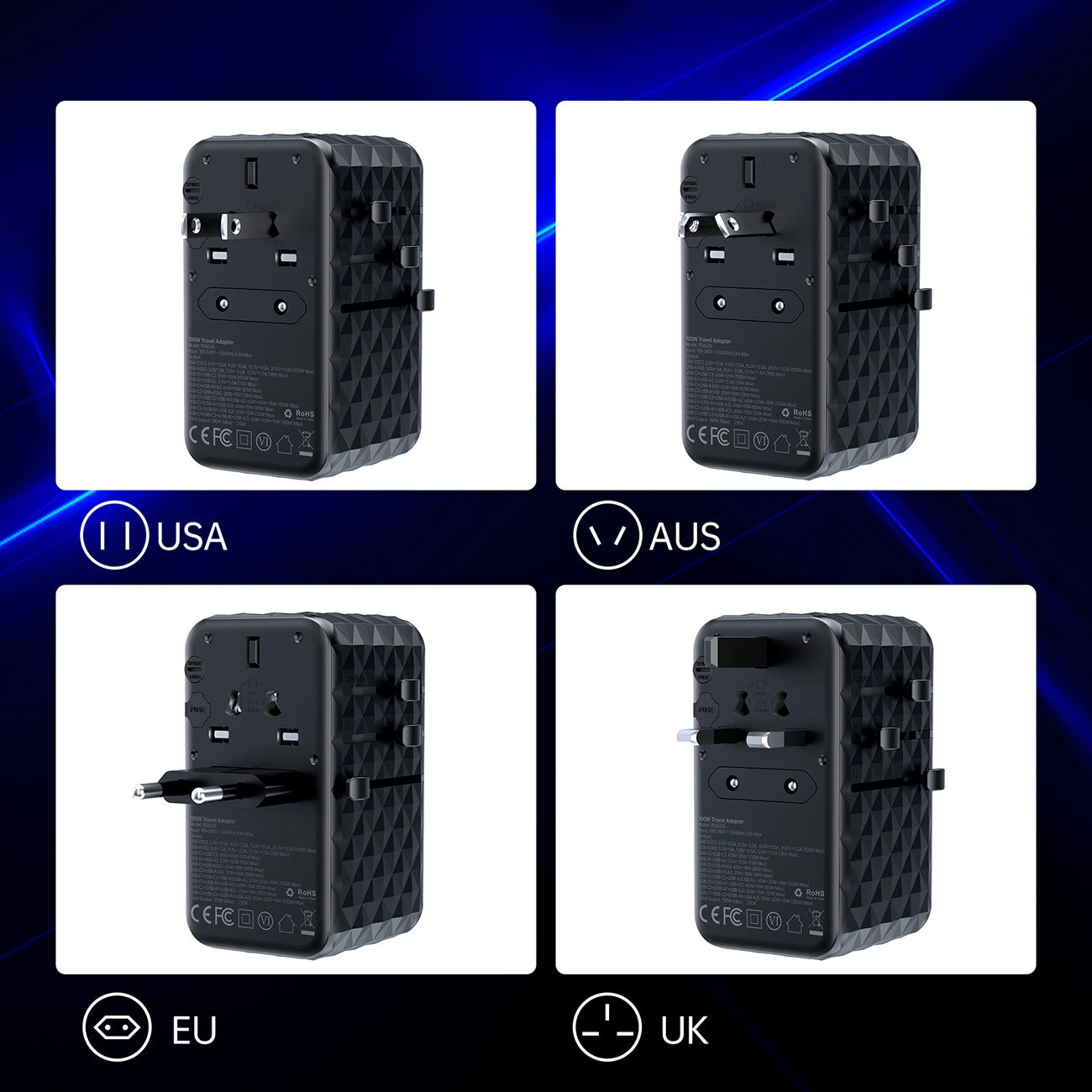 Choetech PD6028 EU / US / AUS / UK travel adapter 2x USB-C 2x USB-A 100W - black_4