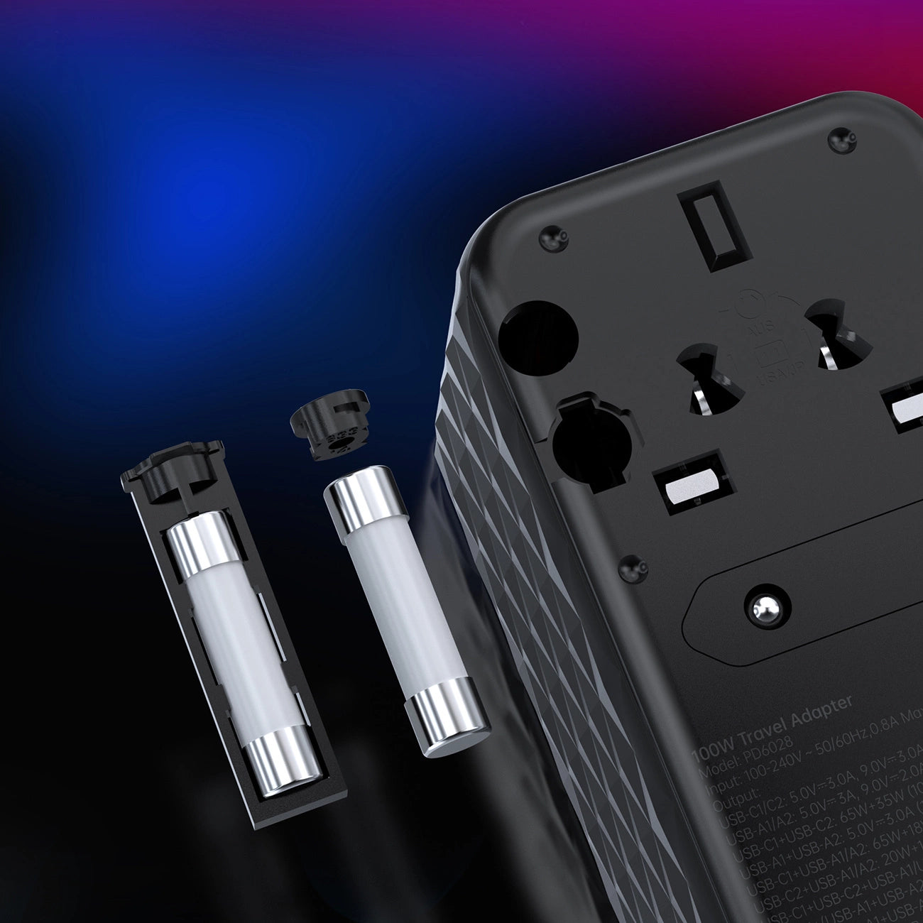 Choetech PD6028 EU / US / AUS / UK travel adapter 2x USB-C 2x USB-A 100W - black_8