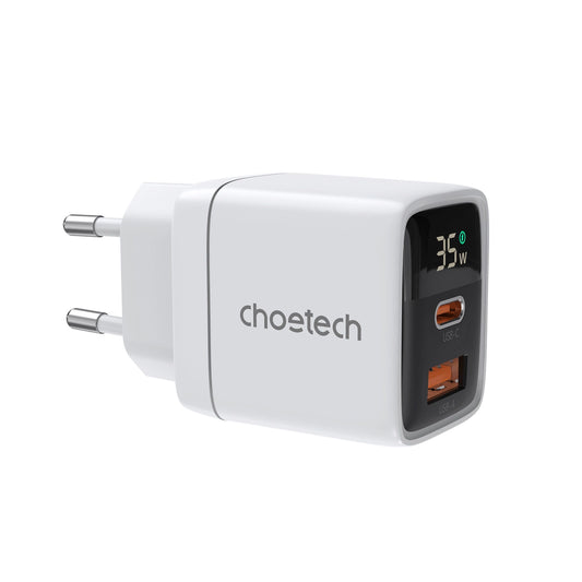 Choetech PD6052 USB-C USB-A PD 35W GaN wall charger with display - white_0