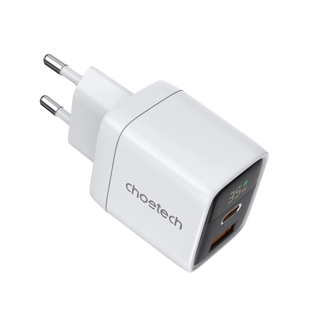 Choetech PD6052 USB-C USB-A PD 35W GaN wall charger with display - white_1