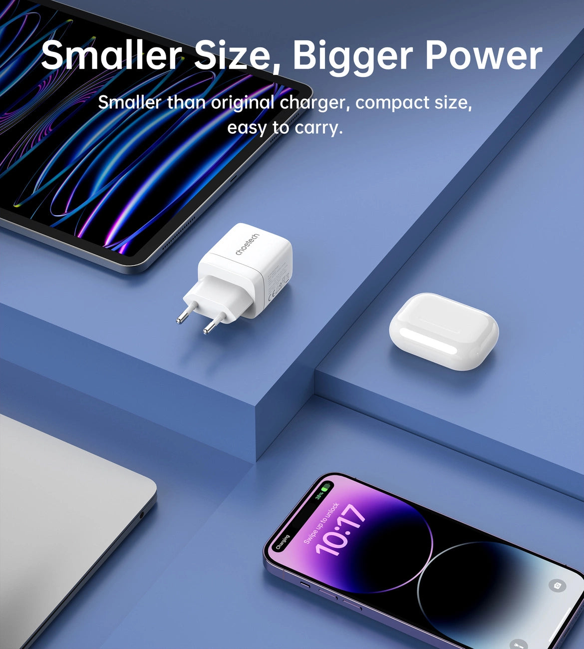 Choetech PD6052 USB-C USB-A PD 35W GaN wall charger with display - white_6
