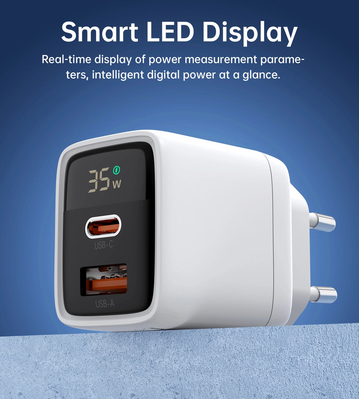 Choetech PD6052 USB-C USB-A PD 35W GaN wall charger with display - white_8