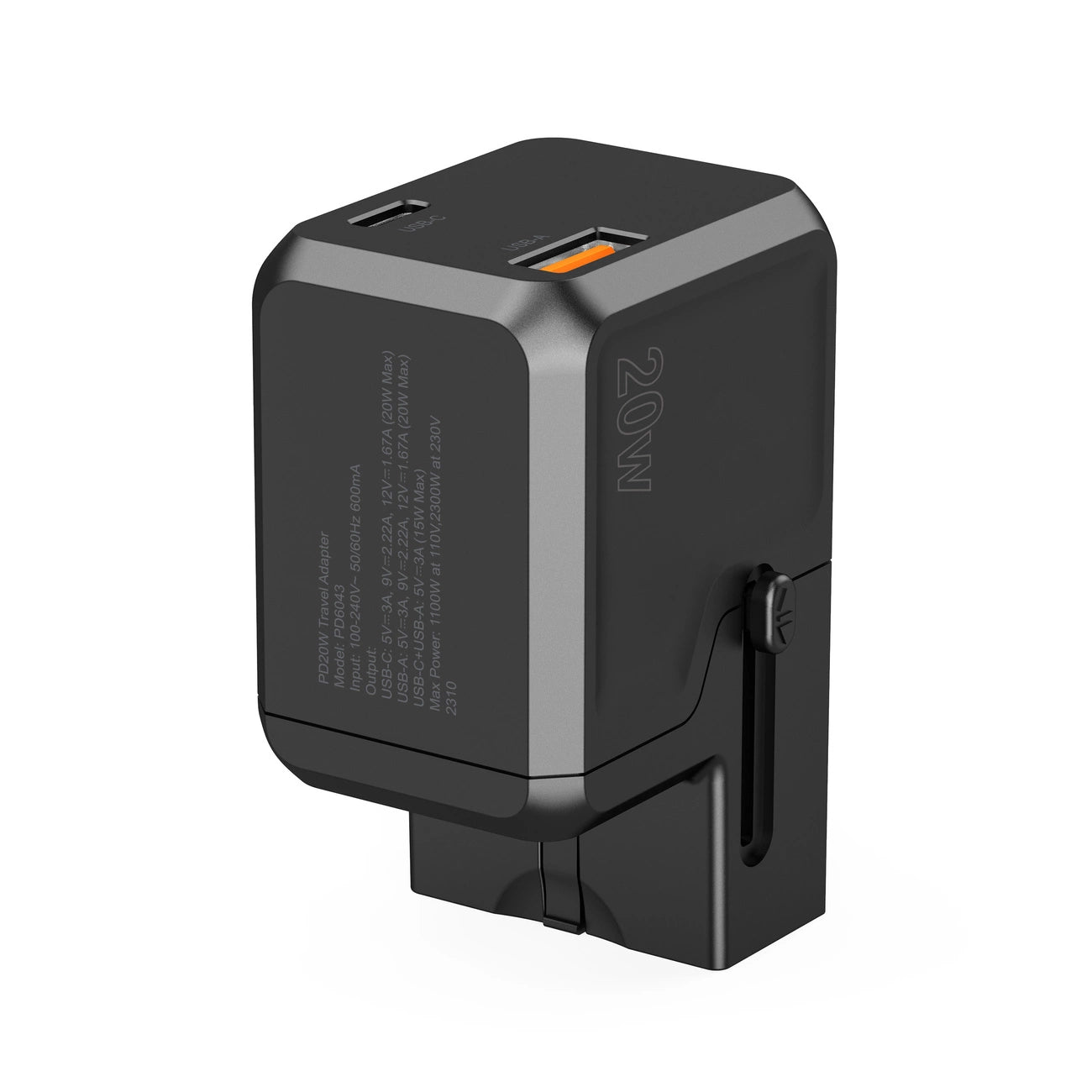 Choetech PD6038 USB-C USB-A PD 20W Travel Charger USA EU UK AU - Black_2