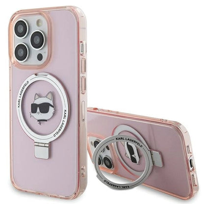 Karl Lagerfeld KLHMP15LHMRSCHP iPhone 15 Pro 6.1" pink/pink hardcase Ring Stand Choupette Head MagSafe_0