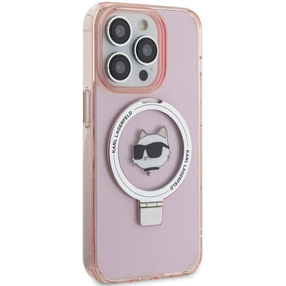 Karl Lagerfeld KLHMP15LHMRSCHP iPhone 15 Pro 6.1" pink/pink hardcase Ring Stand Choupette Head MagSafe_3