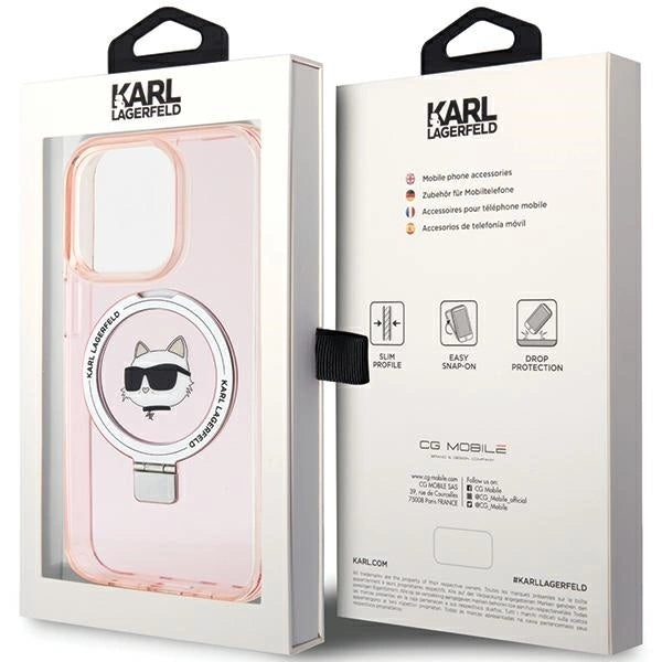 Karl Lagerfeld KLHMP15LHMRSCHP iPhone 15 Pro 6.1" pink/pink hardcase Ring Stand Choupette Head MagSafe_7
