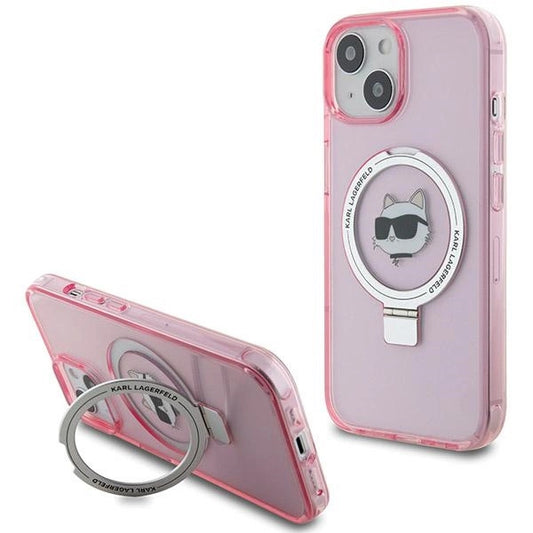 Karl Lagerfeld KLHMP15SHMRSCHP iPhone 15 6.1" pink/pink hardcase Ring Stand Choupette Head MagSafe_0