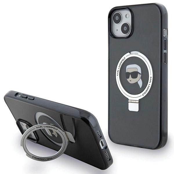 Karl Lagerfeld KLHMP15SHMRSKHK iPhone 15 6.1" black/black hardcase Ring Stand Karl Head MagSafe_0