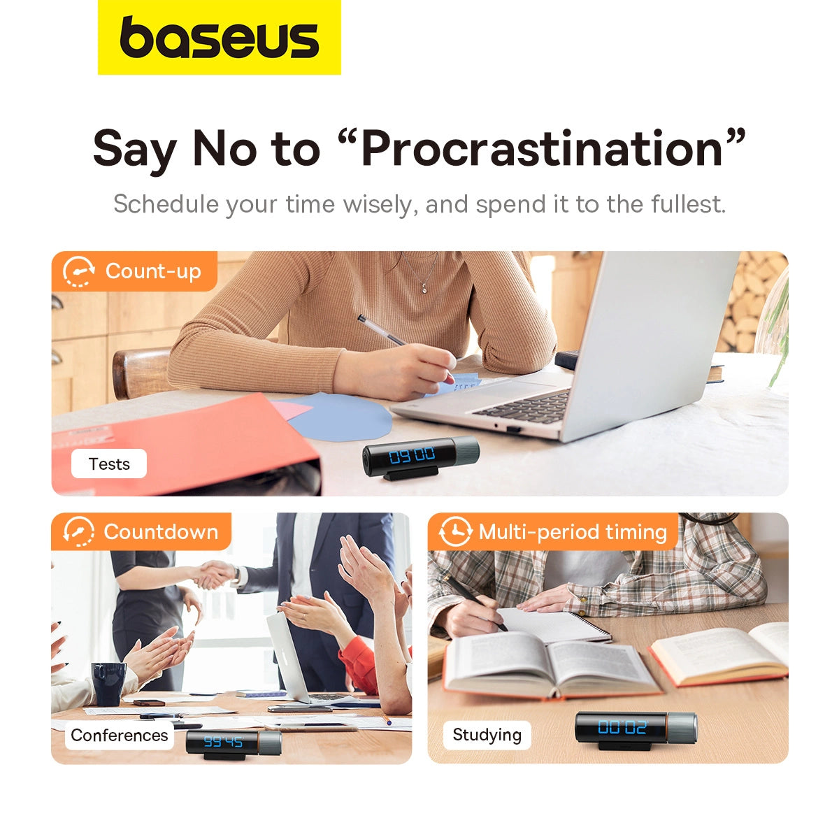 Baseus Heyo Series magnetic digital countdown timer with stopwatch function - black_21