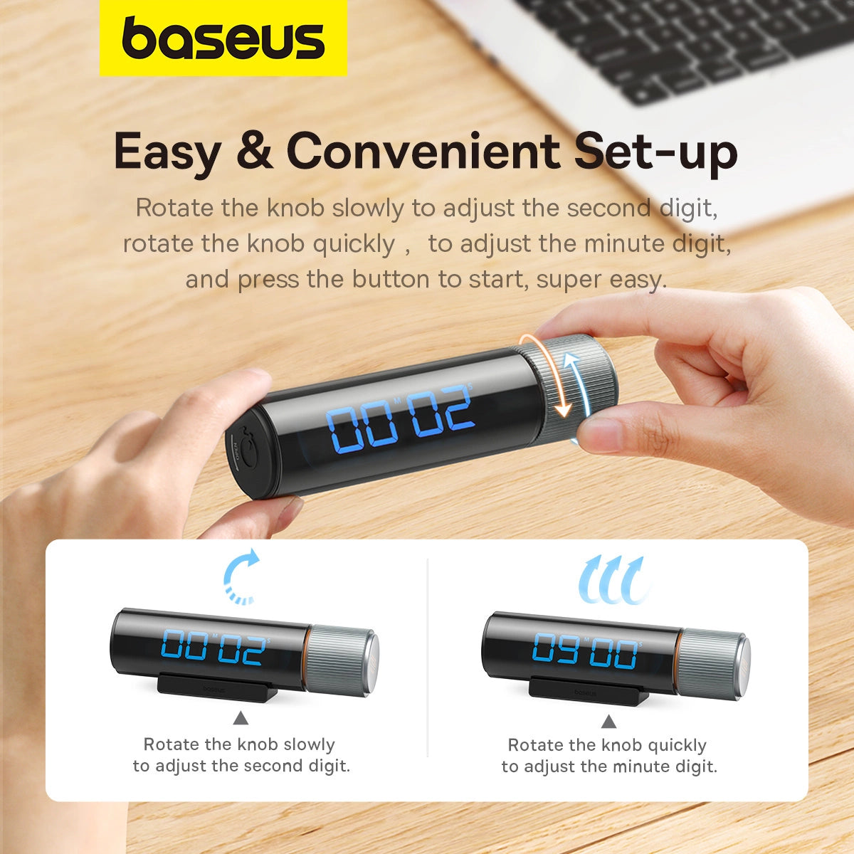 Baseus Heyo Series magnetic digital countdown timer with stopwatch function - black_22