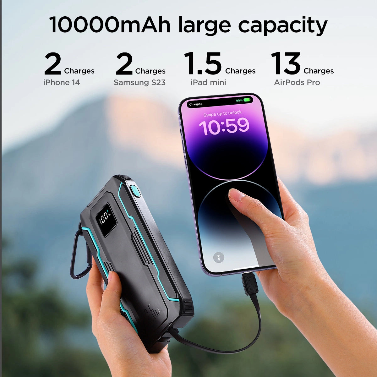 Joyroom JR-L017 22.5W 10000mAh Powerbank with built-in USB-C / Lightning cables - black_19