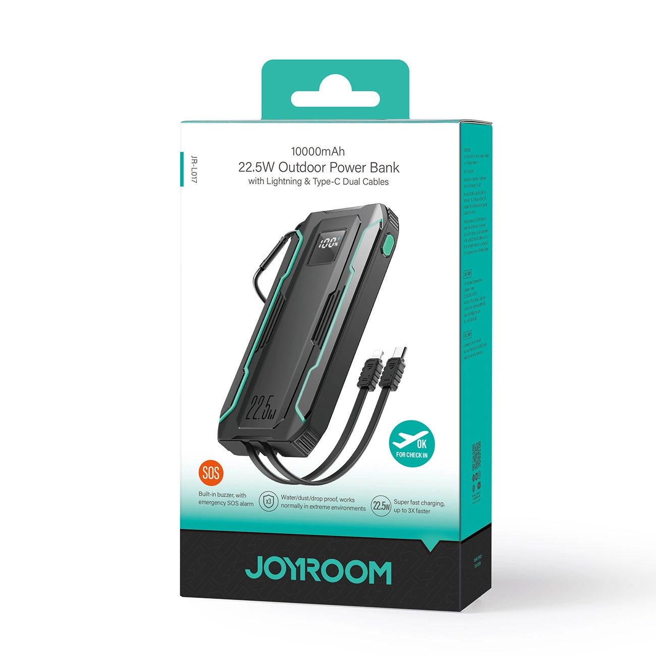 Joyroom JR-L017 22.5W 10000mAh Powerbank with built-in USB-C / Lightning cables - black_14