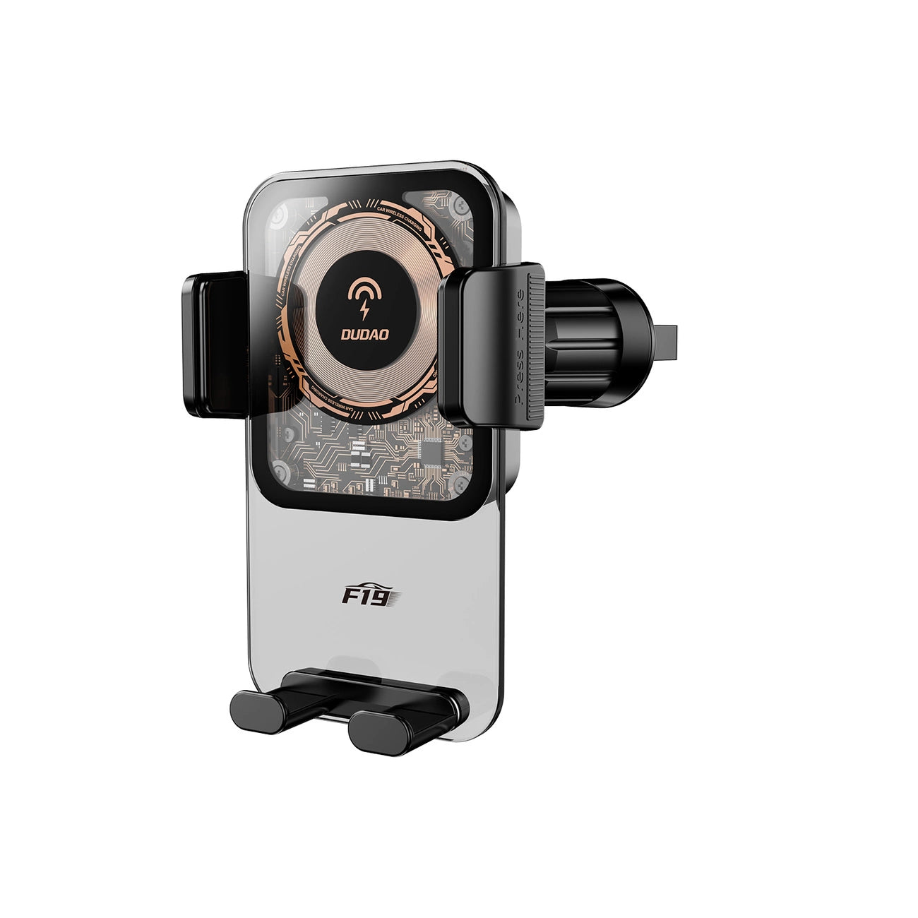 Dudao F19 clamp car holder with 15W inductive charger - black_1
