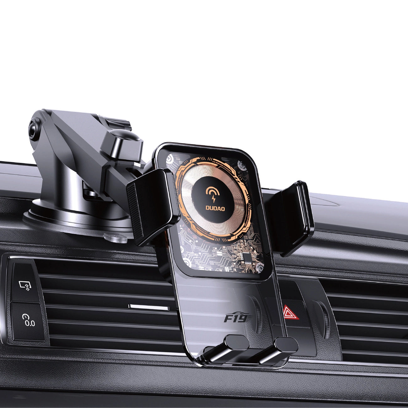 Dudao F19 clamp car holder with 15W inductive charger - black_3
