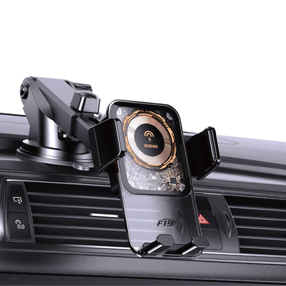 Dudao F19 clamp car holder with 15W inductive charger - black_3