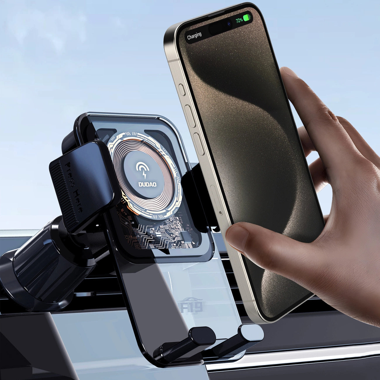 Dudao F19 clamp car holder with 15W inductive charger - black_5