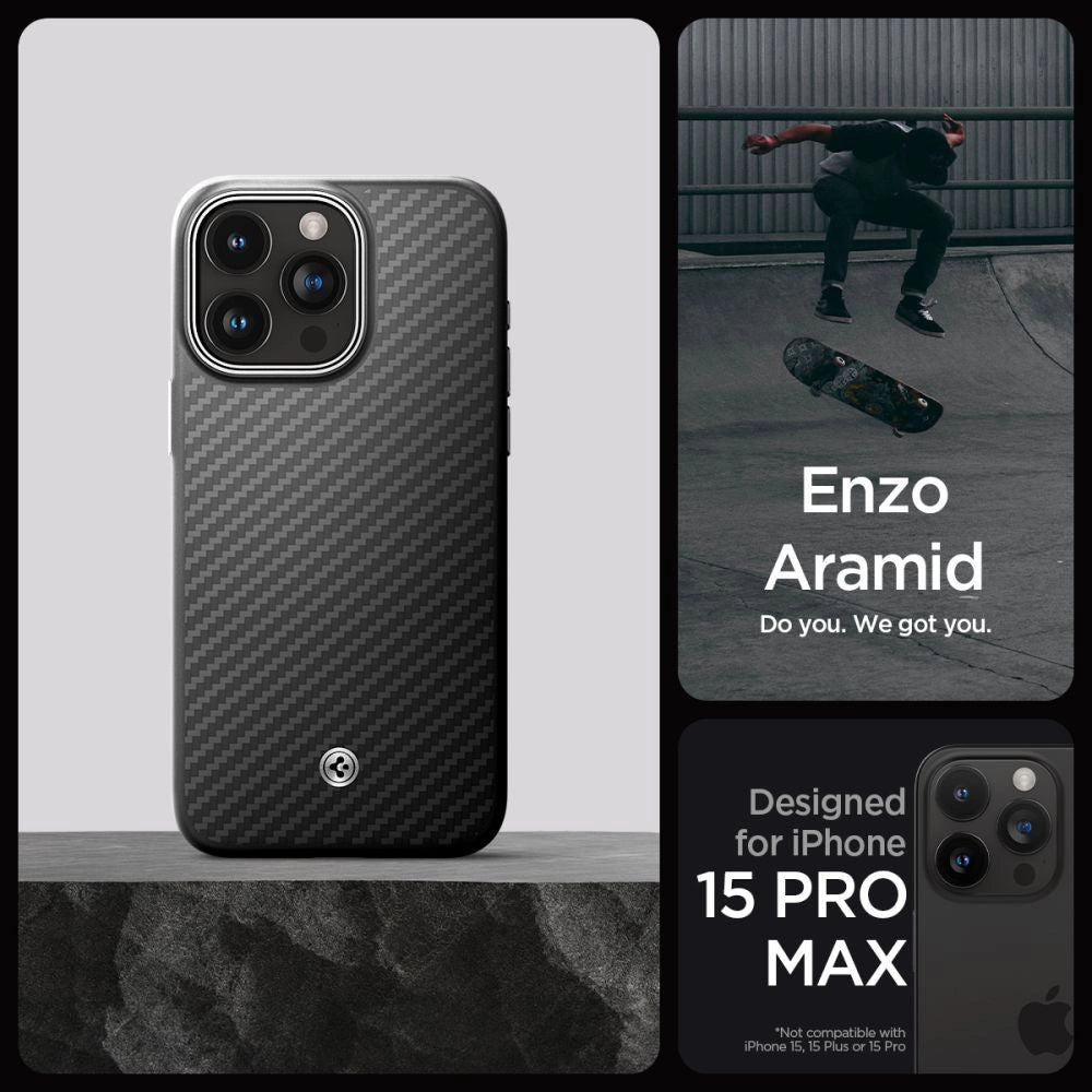 Spigen Enzo Aramid Mag Case with MagSafe for iPhone 15 Pro Max - Matte Black_9