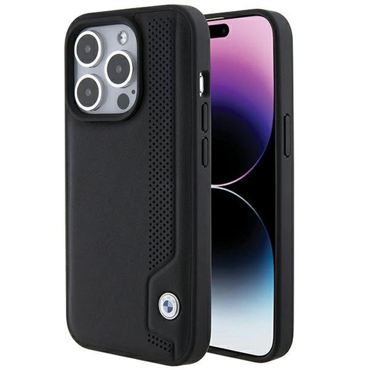 BMW Leather Blue Dots iPhone 15 Pro Max Case - Black_0