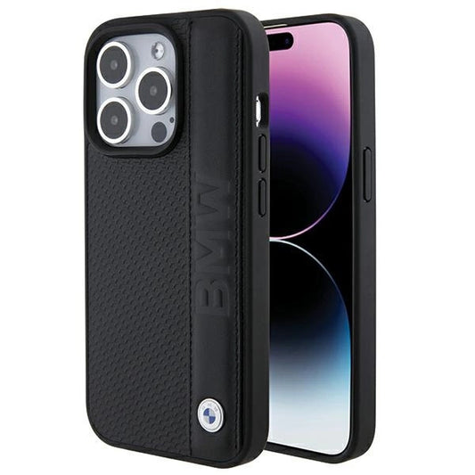 BMW Leather Textured &amp; Stripe iPhone 15 Pro Max Case - Black_0