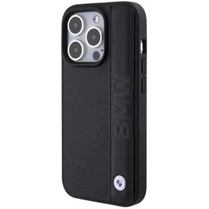 BMW Leather Textured &amp; Stripe iPhone 15 Pro Max Case - Black_1