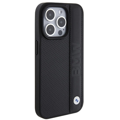 BMW Leather Textured &amp; Stripe iPhone 15 Pro Max Case - Black_3