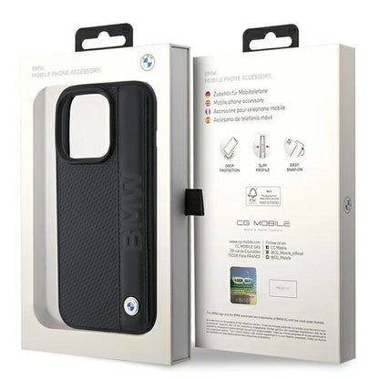 BMW Leather Textured &amp; Stripe iPhone 15 Pro Max Case - Black_7