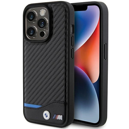 BMW Leather Carbon MagSafe iPhone 15 Pro Case - Black_0