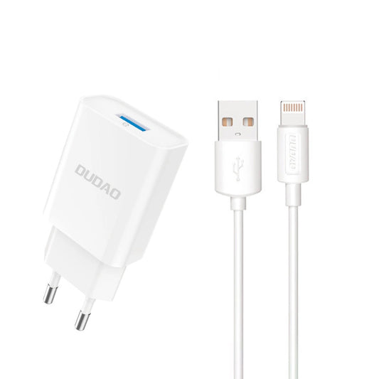 Dudao A4EU USB-A 2.1A wall charger - white + USB-A - Lightning cable_0