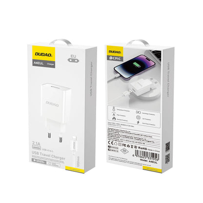 Dudao A4EU USB-A 2.1A wall charger - white + USB-A - Lightning cable_2