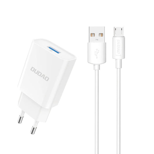 Dudao A4EU USB-A 2.1A wall charger - white + USB-A - micro USB cable_0