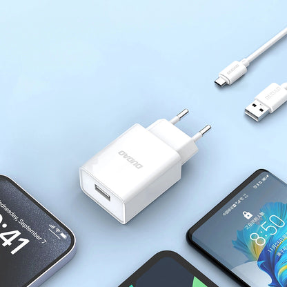 Dudao A4EU USB-A 2.1A wall charger - white + USB-A - micro USB cable_8