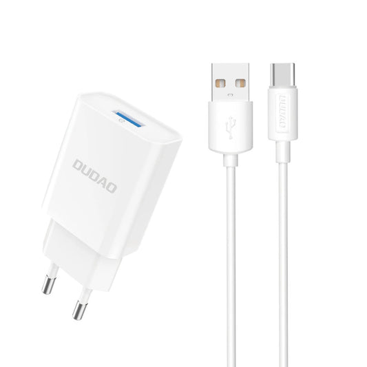 Dudao A4EU USB-A 2.1A wall charger - white + USB-A - USB-C cable_0