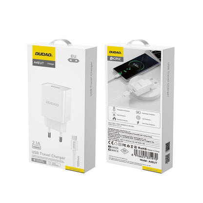 Dudao A4EU USB-A 2.1A wall charger - white + USB-A - USB-C cable_2