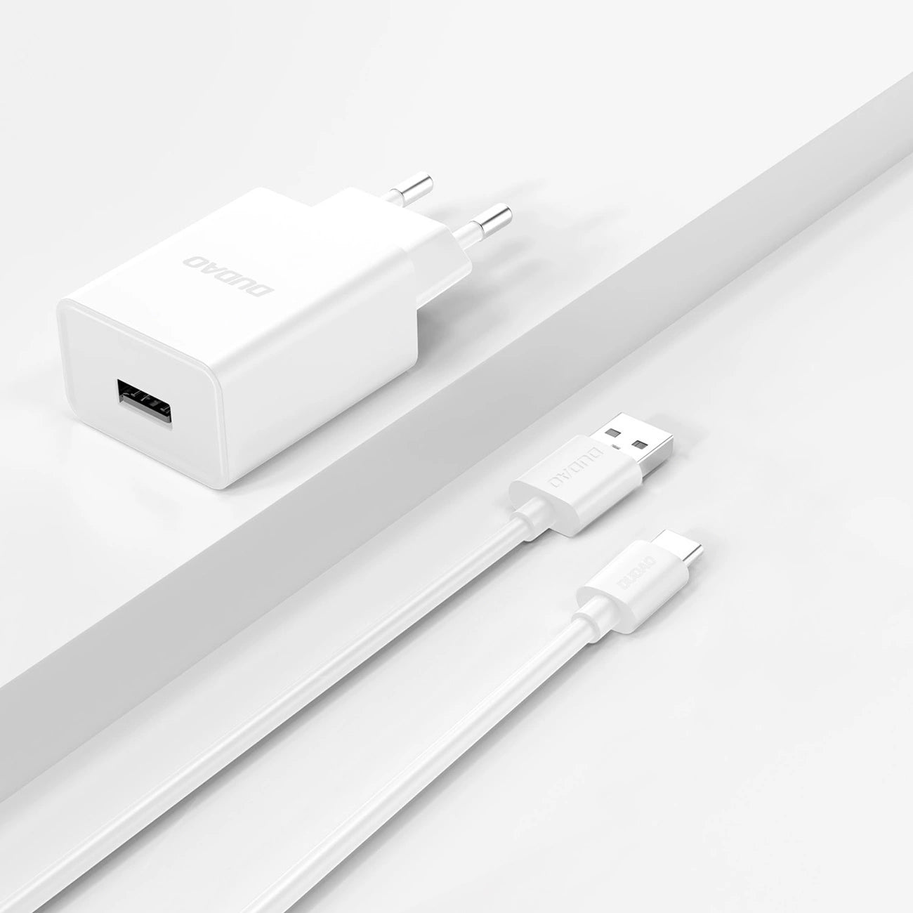 Dudao A4EU USB-A 2.1A wall charger - white + USB-A - USB-C cable_3