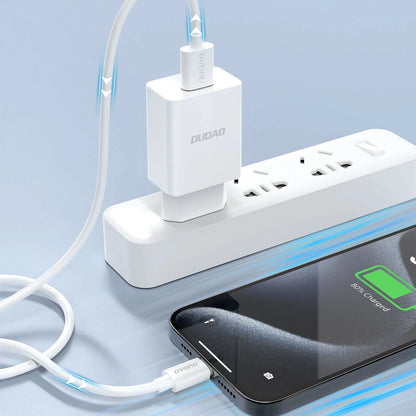 Dudao A4EU USB-A 2.1A wall charger - white + USB-A - USB-C cable_4