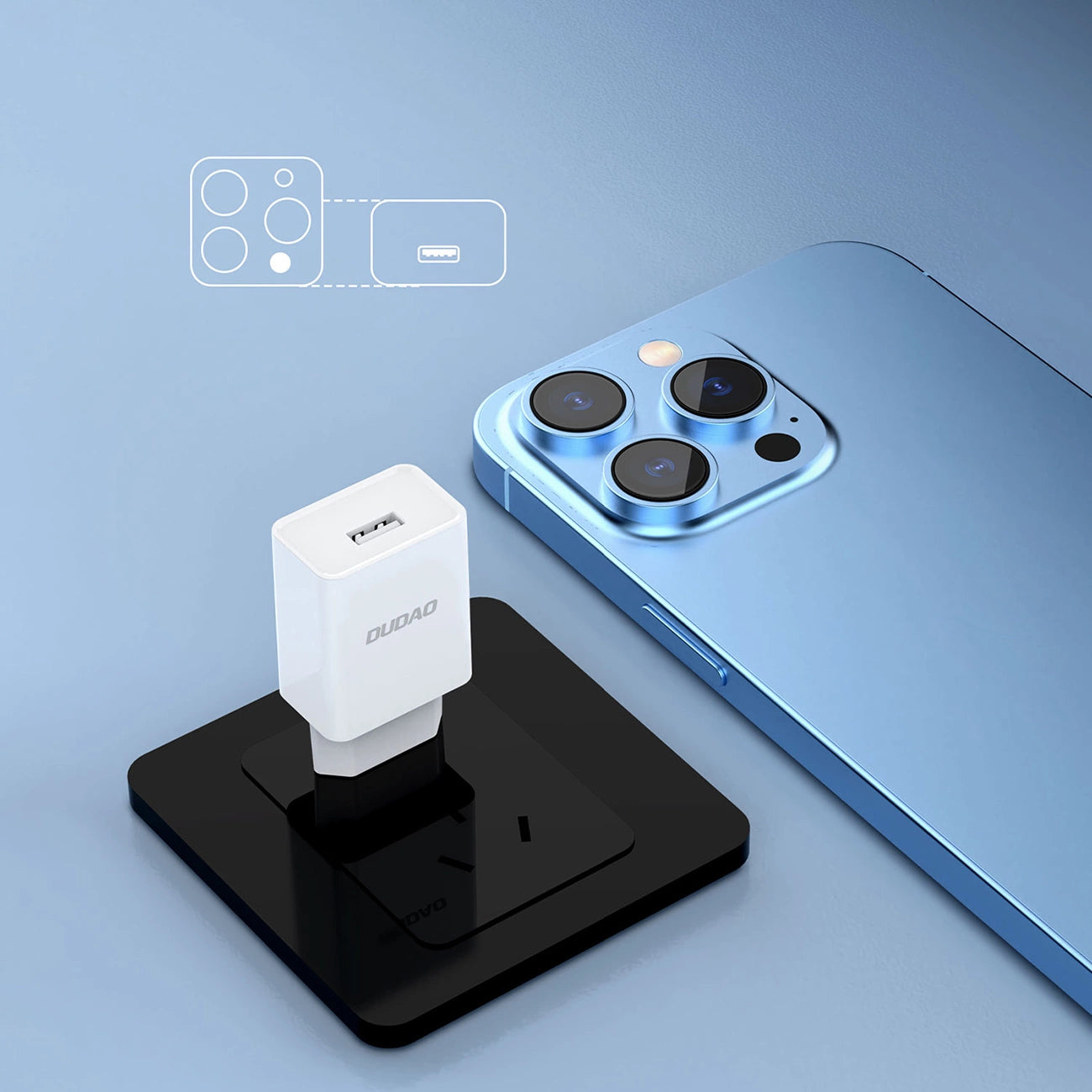 Dudao A4EU USB-A 2.1A wall charger - white + USB-A - USB-C cable_5