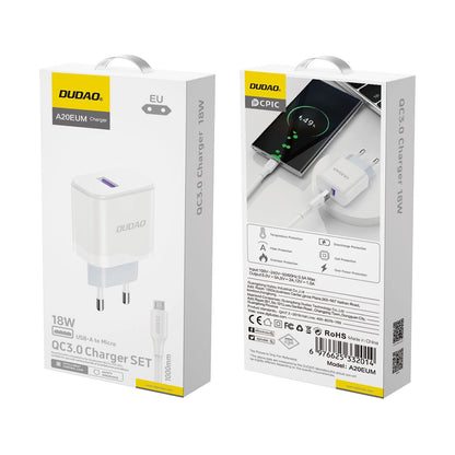 Dudao A20EU USB-A 18W network charger - white + USB-A - micro USB cable_4