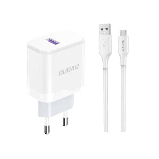 Dudao A20EU USB-A 18W network charger - white + USB-A - micro USB cable_0