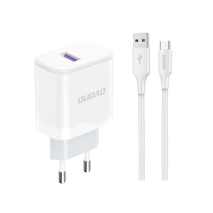 Dudao A20EU USB-A 18W network charger - white + USB-A - USB-C cable_0