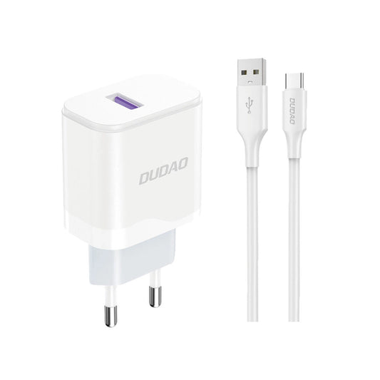 Dudao A20EU USB-A 18W network charger - white + USB-A - USB-C cable_0