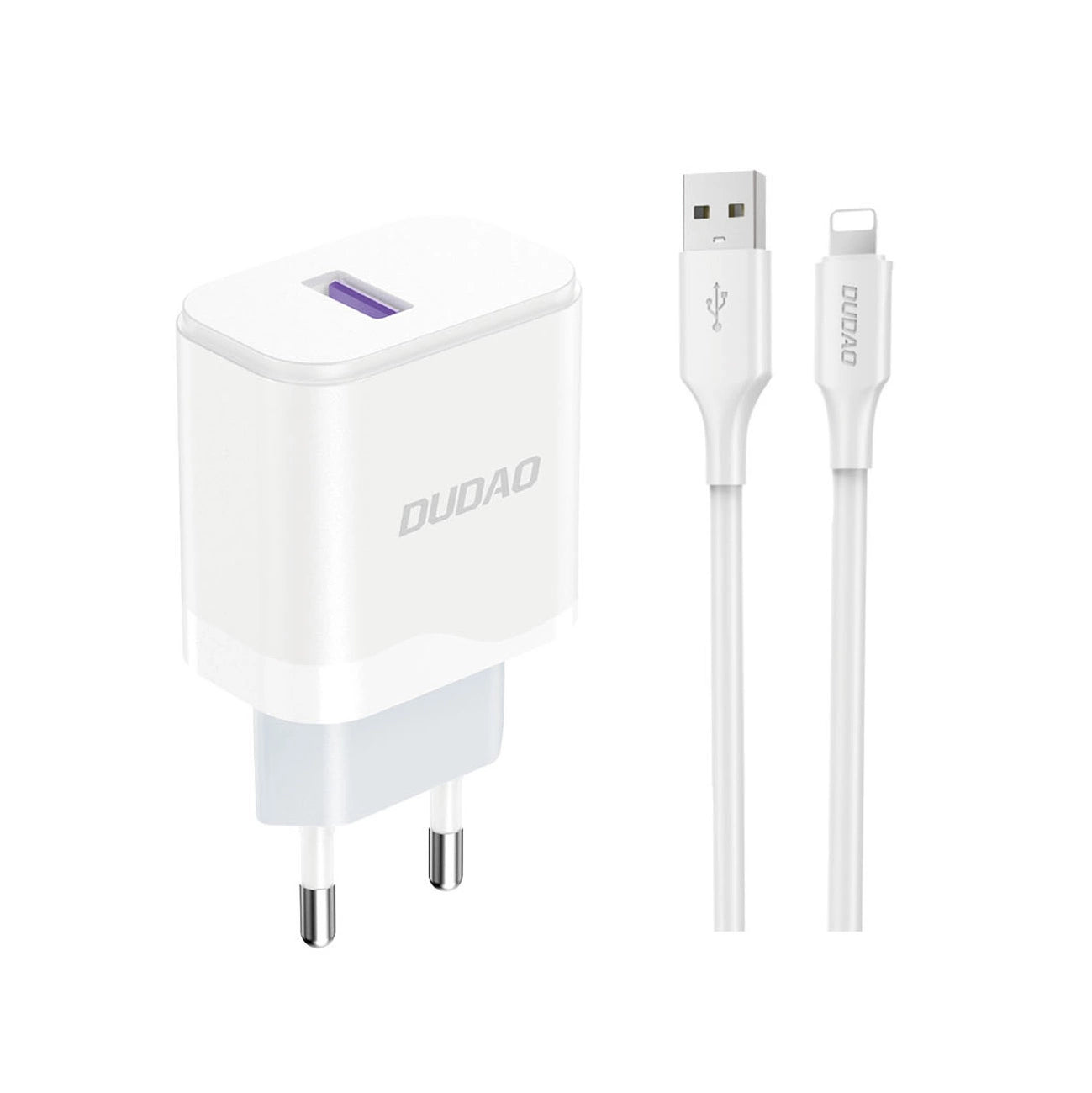 Dudao A20EU USB-A 18W network charger - white + USB-A - Lightning cable_0