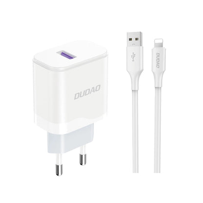 Dudao A20EU USB-A 18W network charger - white + USB-A - Lightning cable_0