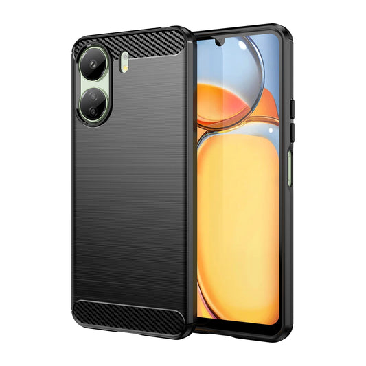 Carbon Case for Xiaomi Redmi 13c Flexible Silicone Carbon Cover - Black_0