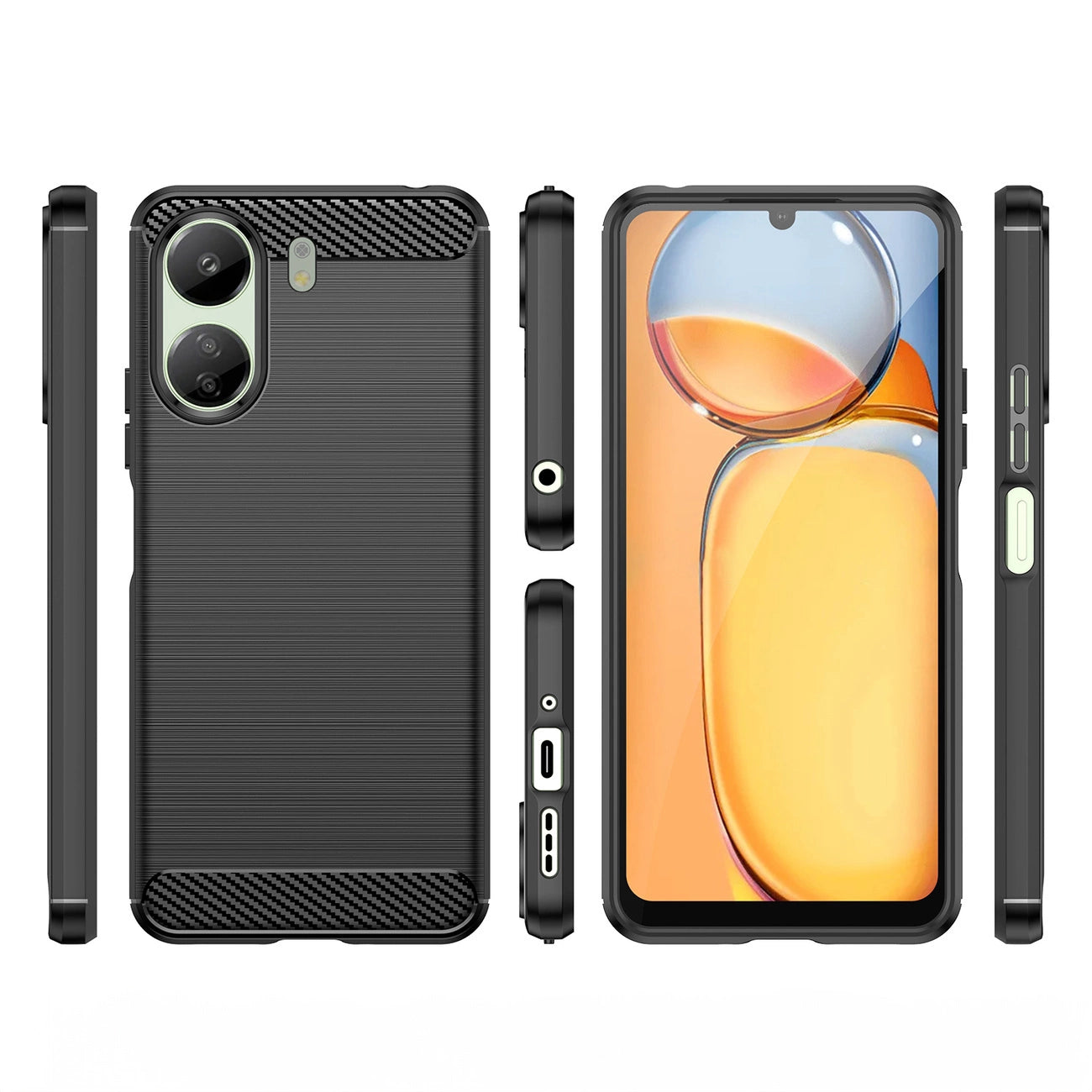 Carbon Case for Xiaomi Redmi 13c Flexible Silicone Carbon Cover - Black_7