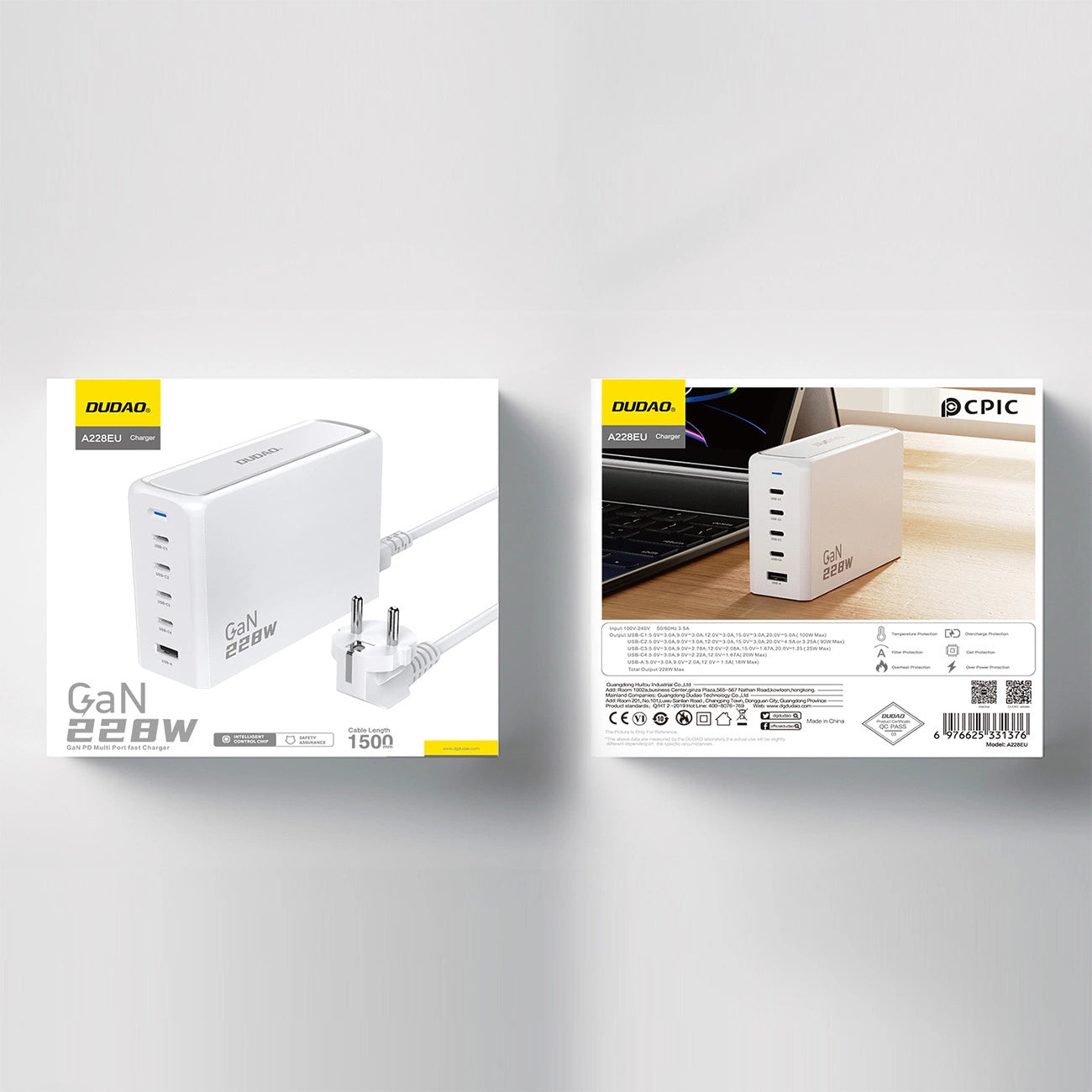 Dudao A228EU GaN charger 1x USB-A 4x USB-C PD 228W - white_5