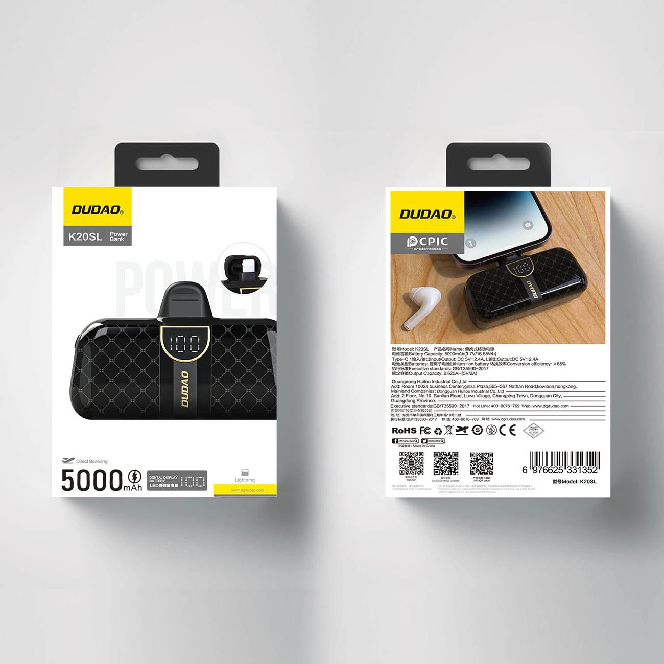Dudao K20SL 5000mAh mini power bank with Lightning / USB-C connectors - black_4